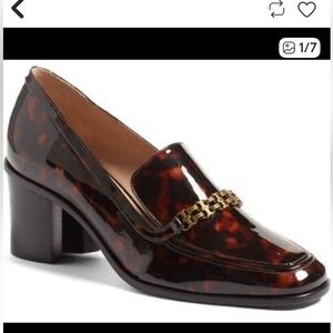 Tory Burch Tortoise Patent Loafers with Chain Detail.  $325.00 retail.